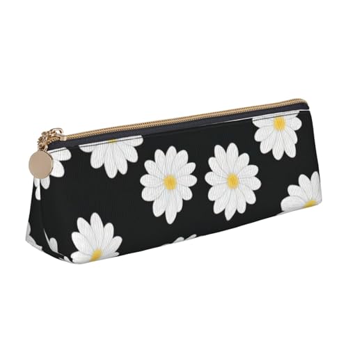 zkyfll Federmäppchen mit Gänseblümchen-Motiv, personalisierbar, Leder, Federmäppchen, Schreibwaren, Organizer, Make-up-Tasche, Weiß von zkyfll