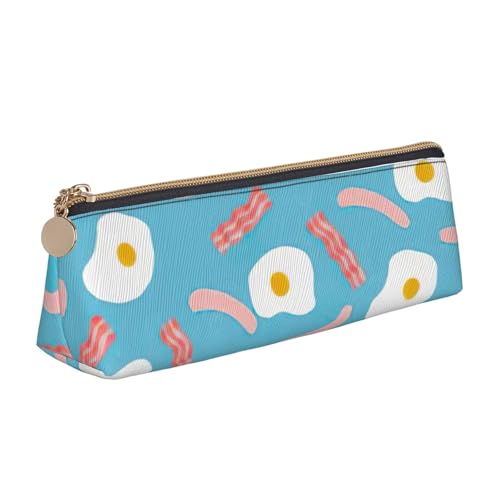 zkyfll Federmäppchen mit Hotdog-Eier-Muster, personalisierbar, Leder-Federmäppchen, Schreibwaren-Organizer, Make-up-Tasche von zkyfll