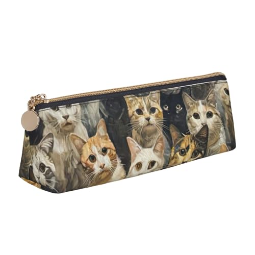 zkyfll Federmäppchen mit Katzen-Aufdruck, Leder, Federmäppchen, Schreibwaren, Organizer, Make-up-Tasche von zkyfll