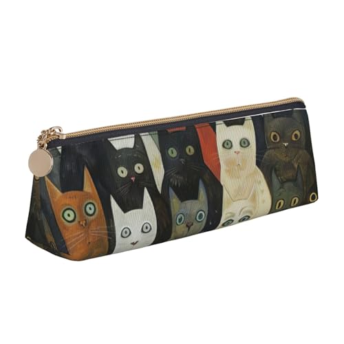 zkyfll Federmäppchen mit Katzen-Aufdruck, Leder, Federmäppchen, Schreibwaren, Organizer, Make-up-Tasche von zkyfll