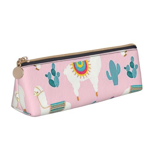 zkyfll Federmäppchen mit Lama-Kaktus-Druck, personalisierbar, Leder-Federmäppchen, Schreibwaren-Organizer, Make-up-Tasche von zkyfll