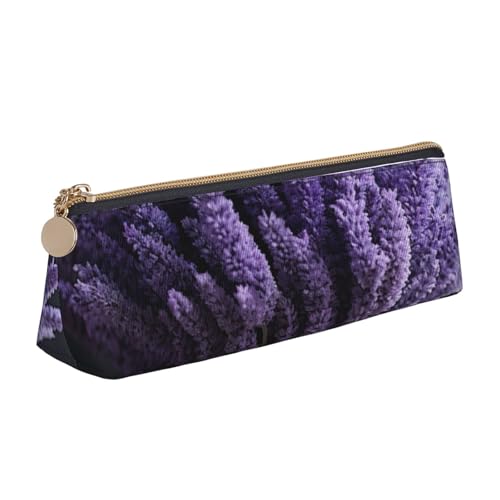 zkyfll Federmäppchen mit Lavendelstrauß-Druck, personalisierbar, Leder-Federmäppchen, Schreibwaren-Organizer, Make-up-Tasche von zkyfll