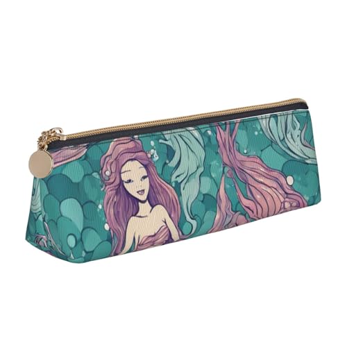 zkyfll Federmäppchen mit Meerjungfrauen-Design 01, personalisierbar, Leder-Federmäppchen, Schreibwaren-Organizer, Make-up-Tasche von zkyfll