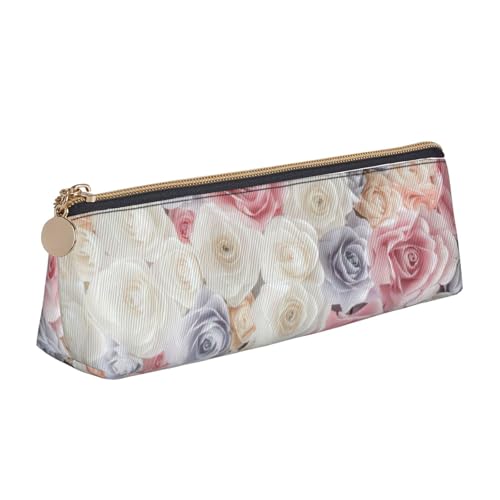 zkyfll Federmäppchen mit Rosenblüten-Motiv, personalisierbar, Leder-Federmäppchen, Schreibwaren-Organizer, Make-up-Tasche von zkyfll