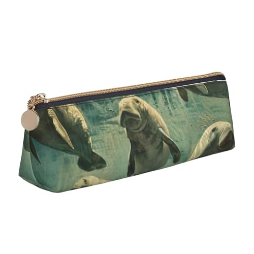 zkyfll Federmäppchen mit Seekuh-Motiv, personalisierbar, Leder, Federmäppchen, Schreibwaren, Organizer, Make-up-Tasche von zkyfll