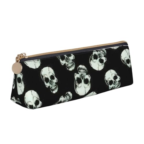 zkyfll Federmäppchen mit Totenkopf-Aufdruck, Leder, Federmäppchen, Schreibwaren, Organizer, Make-up-Tasche, Schwarz von zkyfll