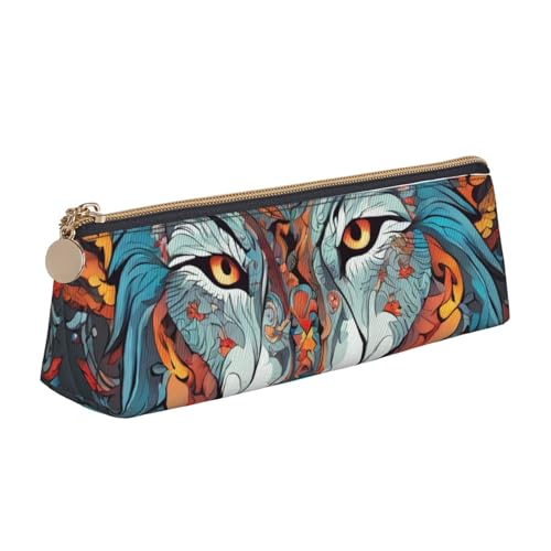 zkyfll Federmäppchen mit Wolfsmotiven, buntes Zeichnung04-Druck, personalisierbar, Leder-Federmäppchen, Schreibwaren-Organizer, Make-up-Tasche von zkyfll