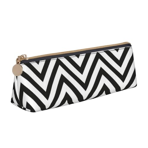 zkyfll Federmäppchen mit Zickzack-Streifen-Druck, personalisierbar, Leder-Federmäppchen, Schreibwaren-Organizer, Make-up-Tasche von zkyfll