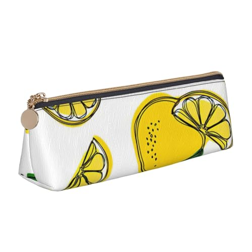 zkyfll Federmäppchen mit Zitronenfrucht-Muster, personalisierbar, Leder-Federmäppchen, Schreibwaren-Organizer, Make-up-Tasche von zkyfll