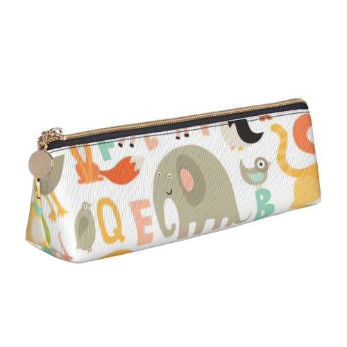 zkyfll Federmäppchen mit Zoo-Alphabet-Tierdruck, personalisierbar, Leder-Federmäppchen, Schreibwaren-Organizer, Make-up-Tasche von zkyfll