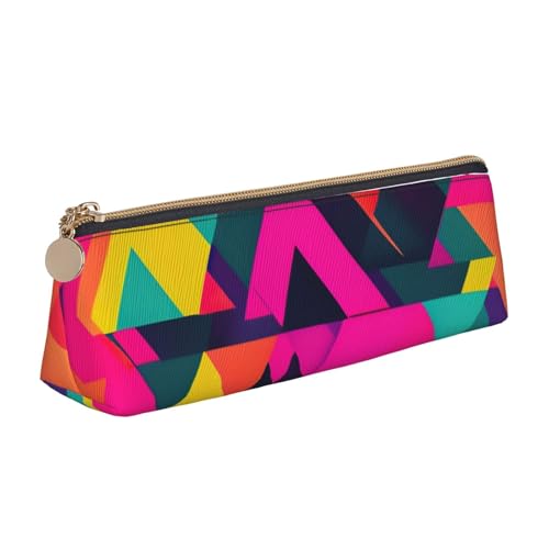 zkyfll Federmäppchen mit buntem Dreiecksdruck, Leder, Federmäppchen, Schreibwaren, Organizer, Make-up-Tasche von zkyfll