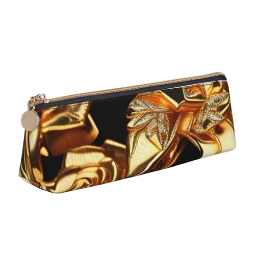 zkyfll Federmäppchen mit goldfarbenem Rosenmuster, personalisierbar, Leder-Federmäppchen, Schreibwaren-Organizer, Make-up-Tasche von zkyfll
