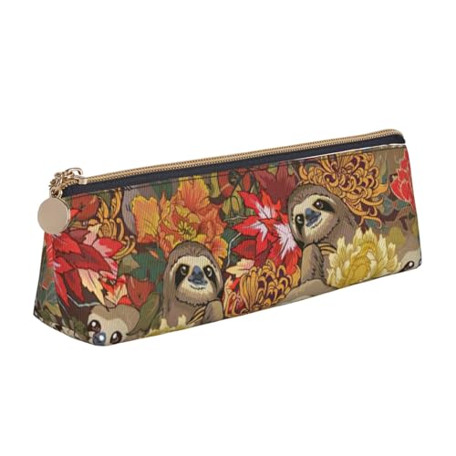 zkyfll Federmäppchen mit lustigem Faultier-Aufdruck, personalisierbar, Leder, Federmäppchen, Schreibwaren, Organizer, Make-up-Tasche von zkyfll