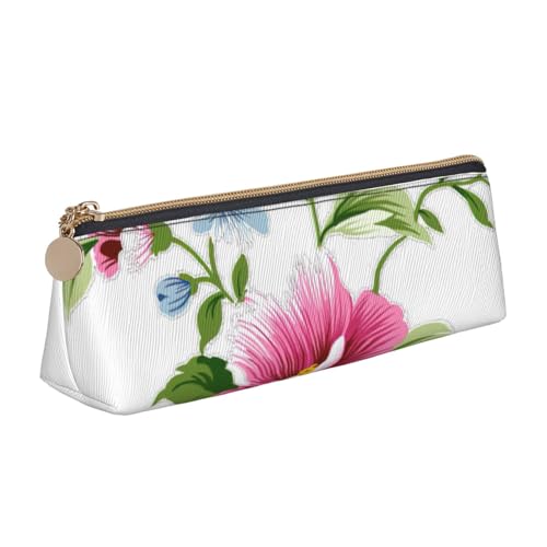 zkyfll Handbemaltes Federmäppchen mit Blumendruck, Leder, Federmäppchen, Schreibwaren, Organizer, Make-up-Tasche von zkyfll