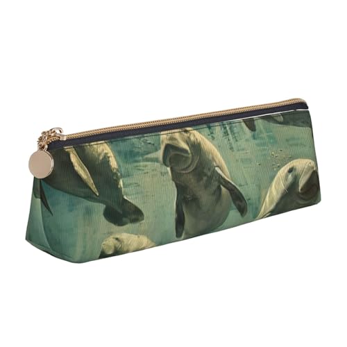 zkyfll Leder-Federmäppchen mit Seekuh-Motiv, Schreibwaren-Organizer, Make-up-Tasche von zkyfll