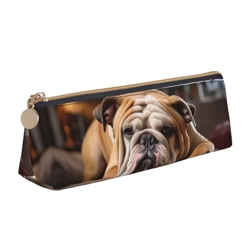 zkyfll Leder-Federmäppchen mit englischen Bulldoggen, Schreibwaren-Organizer, Make-up-Tasche von zkyfll