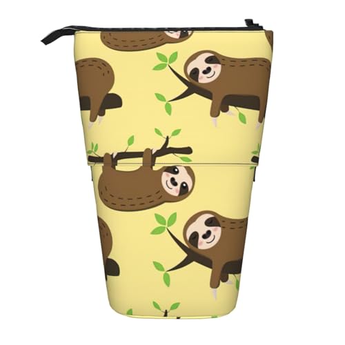 zkyfll Niedliche Faultiere auf gelben Zitronen drucken Aufrechte Tasche, Teleskop-Bleistifthalter, niedlicher Bleistiftbeutel, Pencli Organizer von zkyfll