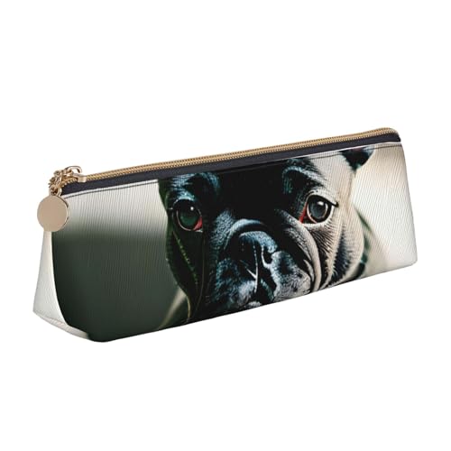 zkyfll Niedliches Federmäppchen mit französischer Bulldogge, personalisierbar, Leder-Federmäppchen, Schreibwaren-Organizer, Make-up-Tasche von zkyfll
