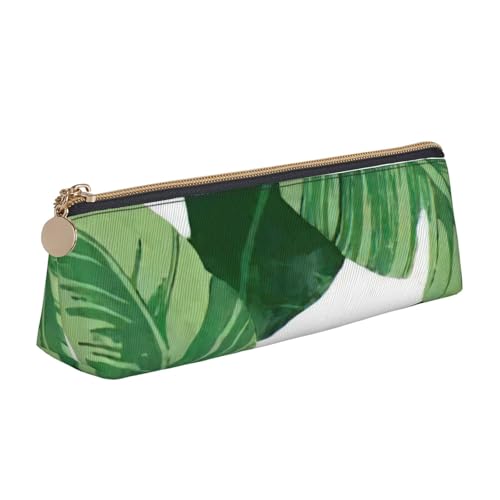 zkyfll Niedliches Leder-Federmäppchen mit grünem Palmblatt-Muster, Schreibwaren-Organizer, Make-up-Tasche von zkyfll