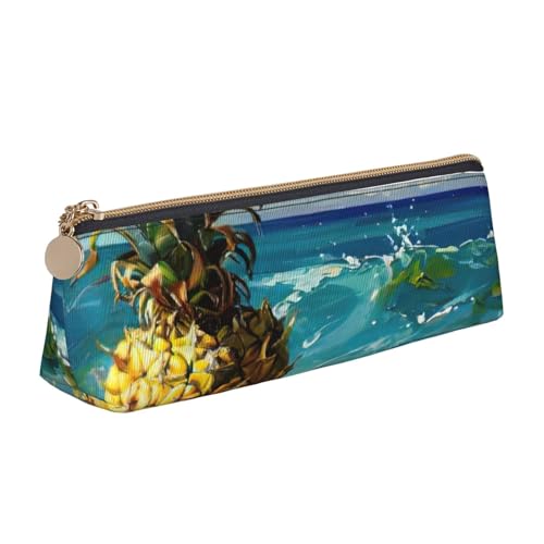 zkyfll Personalisiertes Federmäppchen aus Leder mit Ananas-Motiv von The Sea, Schreibwaren, Organizer, Make-up-Tasche von zkyfll