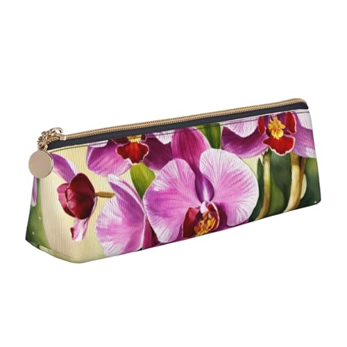 zkyfll Personalisiertes Federmäppchen mit Orchideen-Druck, Leder-Federmäppchen, Schreibwaren-Organizer, Make-up-Tasche von zkyfll