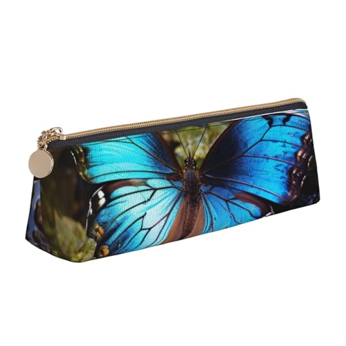 zkyfll Schönes Federmäppchen mit blauem Schmetterlings-Aufdruck, Leder-Federmäppchen, Schreibwaren-Organizer, Make-up-Tasche von zkyfll
