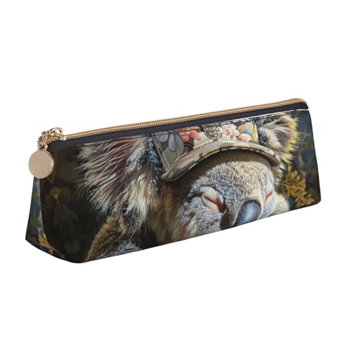 zkyfll Sleeping Koala Cap Print Federmäppchen, Leder, Schreibwaren-Organizer, Make-up-Tasche von zkyfll