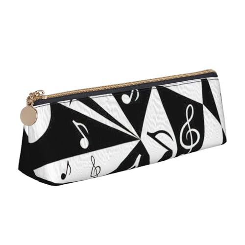 zkyfll Stilvolles Federmäppchen mit Musiknoten-Muster, personalisierbar, Leder-Federmäppchen, Schreibwaren-Organizer, Make-up-Tasche von zkyfll