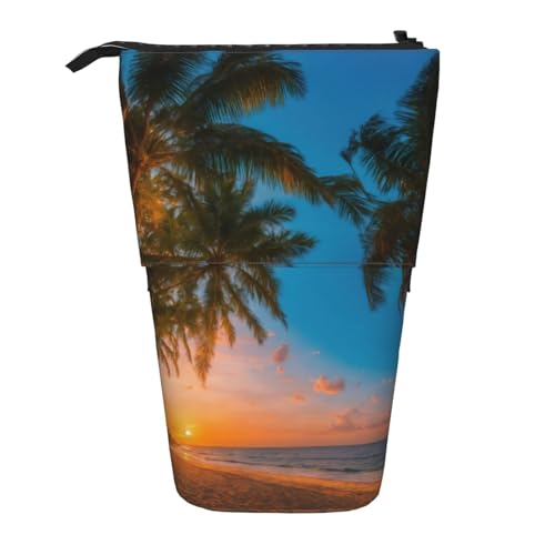 zkyfll Sunset Vertikales Federmäppchen mit hawaiianischem Palmenmuster, Teleskop-Ständer, niedliches Federmäppchen, Bleistift-Organizer von zkyfll