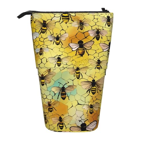 zkyfll Vertikale Federmappe mit fliegendem Bienenmuster, Teleskop-Halter, niedliches Federmäppchen, Bleistift-Organizer von zkyfll