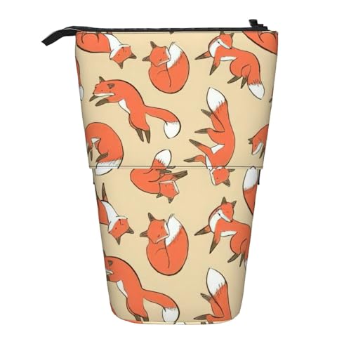 zkyfll Vertikale Federtasche mit Fuchs-Muster, Teleskop-Ständer, niedliches Federmäppchen, Bleistift-Organizer von zkyfll