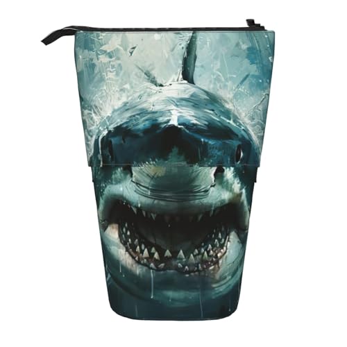 zkyfll Vertikales Federmäppchen mit Hai-Muster, teleskopischer Ständer, niedliches Federmäppchen, Bleistift-Organizer von zkyfll