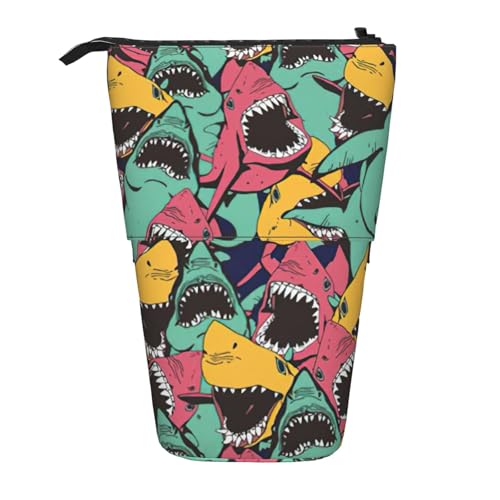 zkyfll Vertikales Federmäppchen mit Hai-Muster, teleskopischer Ständer, niedliches Federmäppchen, Bleistift-Organizer von zkyfll