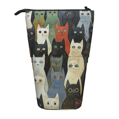 zkyfll Vertikales Federmäppchen mit Katzenmuster, Teleskop-Stifthalter, niedliches Federmäppchen, Stifteetui, Bleistift-Organizer von zkyfll