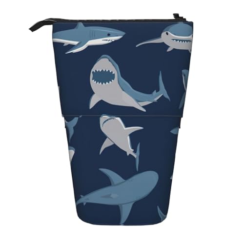 zkyfll Vertikales Federmäppchen mit Meerhai-Muster, teleskopischer Ständer, niedliches Federmäppchen, Bleistift-Organizer von zkyfll