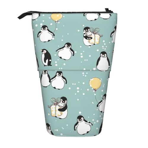 zkyfll Vertikales Federmäppchen mit Pinguin-Motiv und Ballon und Schneeflocke, Teleskop-Halter, niedliches Federmäppchen, Bleistift-Organizer von zkyfll