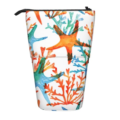 zkyfll Vertikales Federmäppchen mit Seestern-Motiv und Koralle, Teleskop-Halter, niedliches Federmäppchen, Bleistift-Organizer von zkyfll