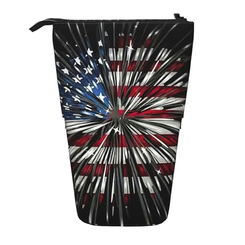 zkyfll Vertikales Federmäppchen mit US-Flaggen-Feuerwerk-Druck, Teleskopständer, niedliches Federmäppchen, Bleistift-Organizer von zkyfll