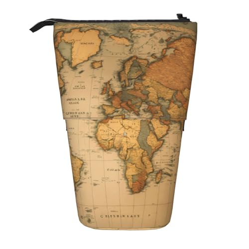 zkyfll Vertikales Federmäppchen mit Weltkarten-Druck, Teleskopständer, niedliches Federmäppchen, Stifteetui, Bleistift-Organizer von zkyfll