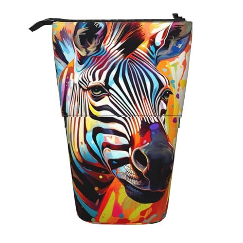 zkyfll Vertikales Federmäppchen mit Zebra-Muster, abstraktes Tiermuster, teleskopischer Ständer, niedliches Federmäppchen, Bleistift-Organizer von zkyfll