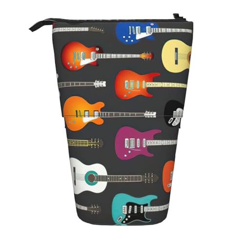 zkyfll Vertikales Federmäppchen mit akustischem Muster und Gitarren, Teleskop-Halter, niedliches Federmäppchen, Bleistift-Organizer von zkyfll