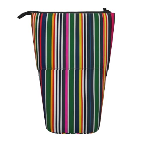 zkyfll Vertikales Federmäppchen mit buntem Streifendruck, teleskopischer Ständer, niedliches Federmäppchen, Bleistift-Organizer von zkyfll