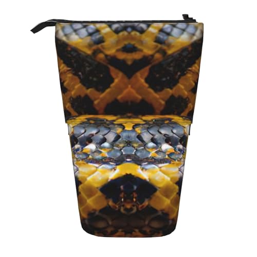 zkyfll Vertikales Federmäppchen mit gelbem Schlangenmuster, teleskopischer Ständer, niedliches Federmäppchen, Bleistift-Organizer von zkyfll