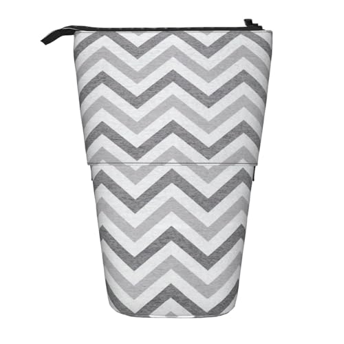 zkyfll Vertikales Federmäppchen mit grauem Streifendruck, teleskopischer Ständer, niedliches Federmäppchen, Bleistift-Organizer von zkyfll