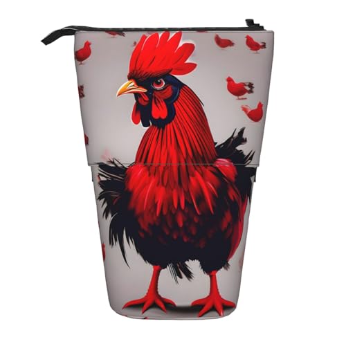 zkyfll Vertikales Federmäppchen mit rotem Huhn, Teleskopständer, niedliches Federmäppchen, Bleistift-Organizer von zkyfll