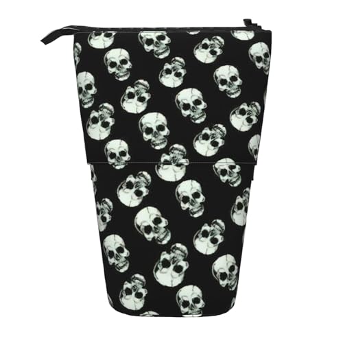 zkyfll Vertikales Federmäppchen mit schwarzem Totenkopf-Druck, teleskopischer Ständer, niedliches Federmäppchen, Bleistift-Organizer zkyfll Vertikales Federmäppchen mit schwarzem Totenkopf-Druck, teleskopischer Ständer, niedliches Federmäppchen, Bleistift-Organizer von zkyfll