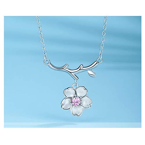 Frauen Halsketten Kirschblüte Halskette Japan und Südkorea Wild Silber Halskette Kette Halskette Weiblichen Schmuck 925 Silber Einfache Anhänger Halskette (Color : A) von zlw-shop