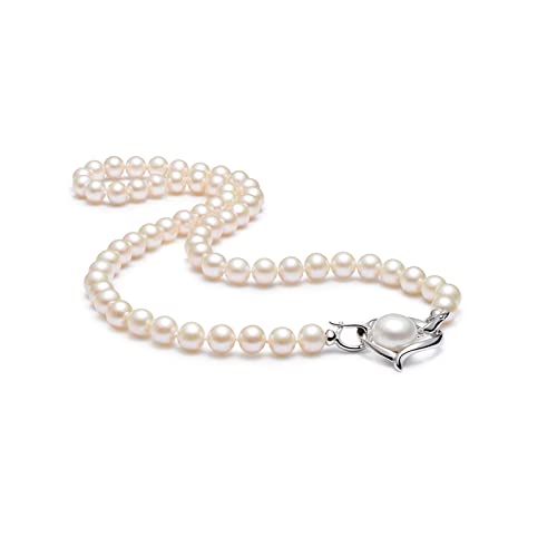zlw-shop Damen Halsketten Perlenkette Liebe Herz 925 Silber Weiß Süßwasser Perlen Halskette mit Zwei Verkleiden Schmuck Mode Anhänger Halskette von zlw-shop