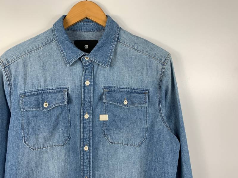 Herren G-stern Roh Landoh Dekonstruiert Denim Button Up Shirt Gr. M von zmerch