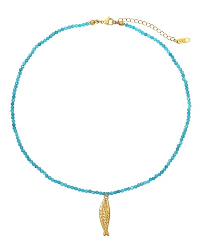 zocare Boho-Fisch-Halskette für Damen, Naturstein-Perlen-Halskette mit Ozean-Fisch-Anhänger, Bohemian-Strandschmuck zocare Boho-Fisch-Halskette für Damen, Naturstein-Perlen-Halskette mit Ozean-Fisch-Anhänger, Bohemian-Strandschmuck von zocare
